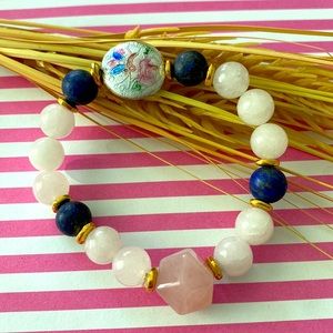 Moonstone, Rose Quartz & Matte Lapis Bracelet
